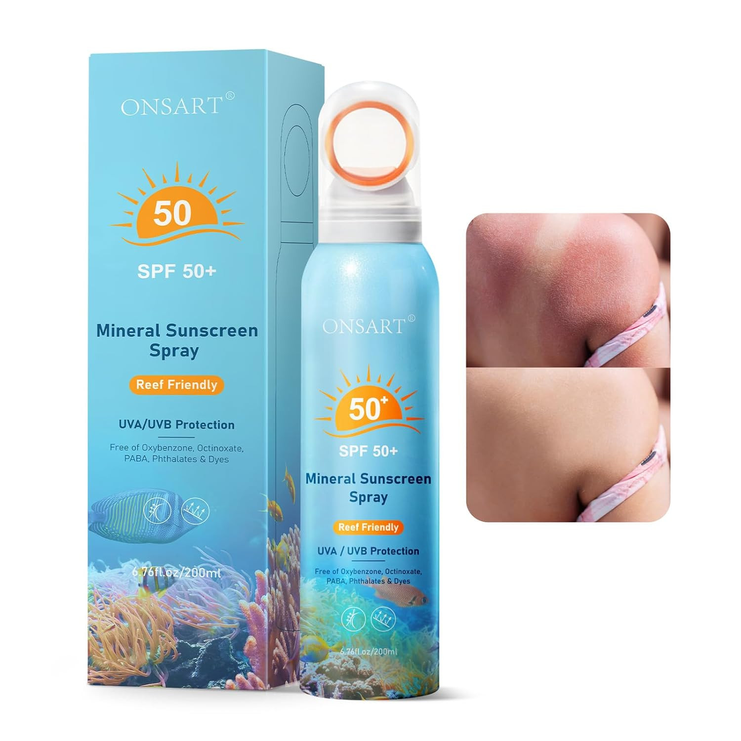 Reef Safe Sunscreen Spray Spf 50, Zinc Oxide Mineral Sunscreen Spray, Broad Spec