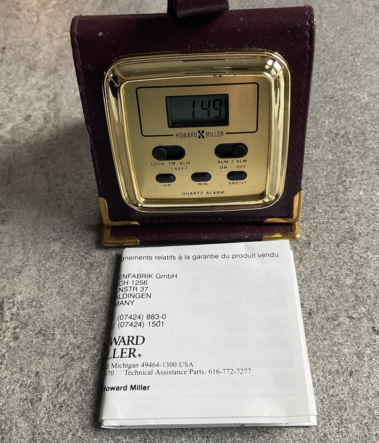 VTG Leather Howard Miller Folding/Easel Digital Travel Alarm Clock Burgundy A 12 image