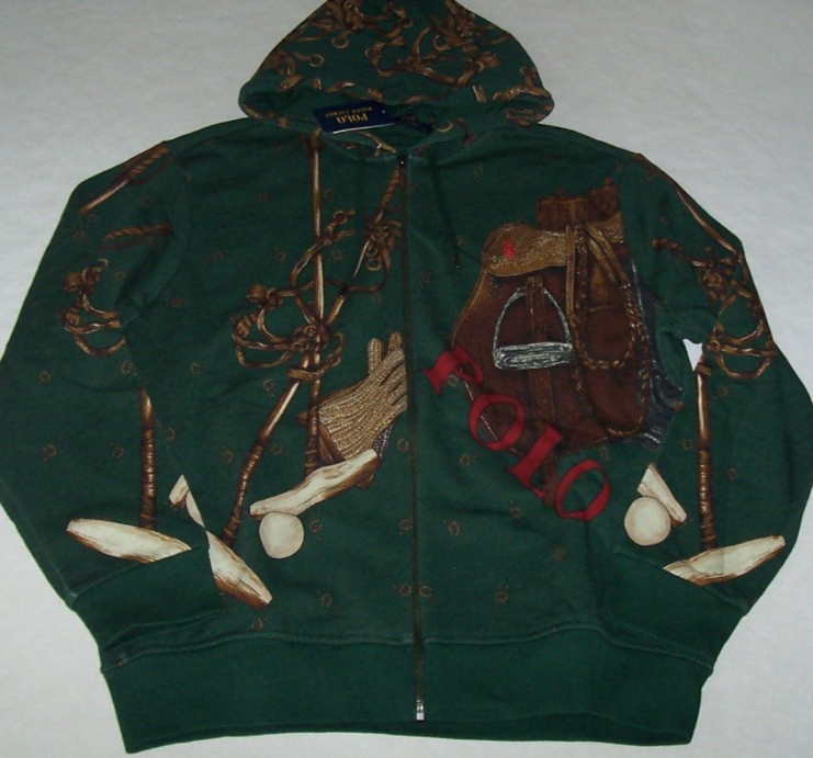 Polo Ralph Lauren verde SELLA EQUESTRIAN felpa con cappuccio zip intera XL RED PONY nuova con etichette