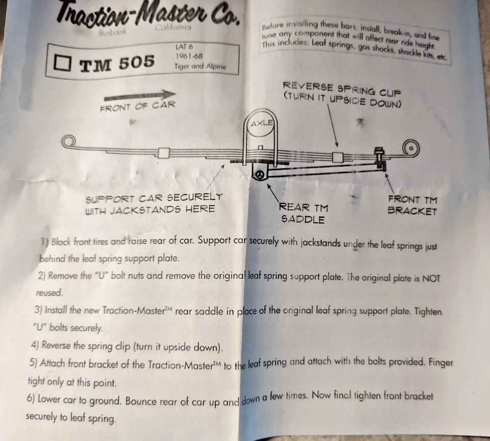 SUNBEAM TIGER LAT-6  BOLT ON TRACTION MASTER TRACTION BARS - Image 3 of 3