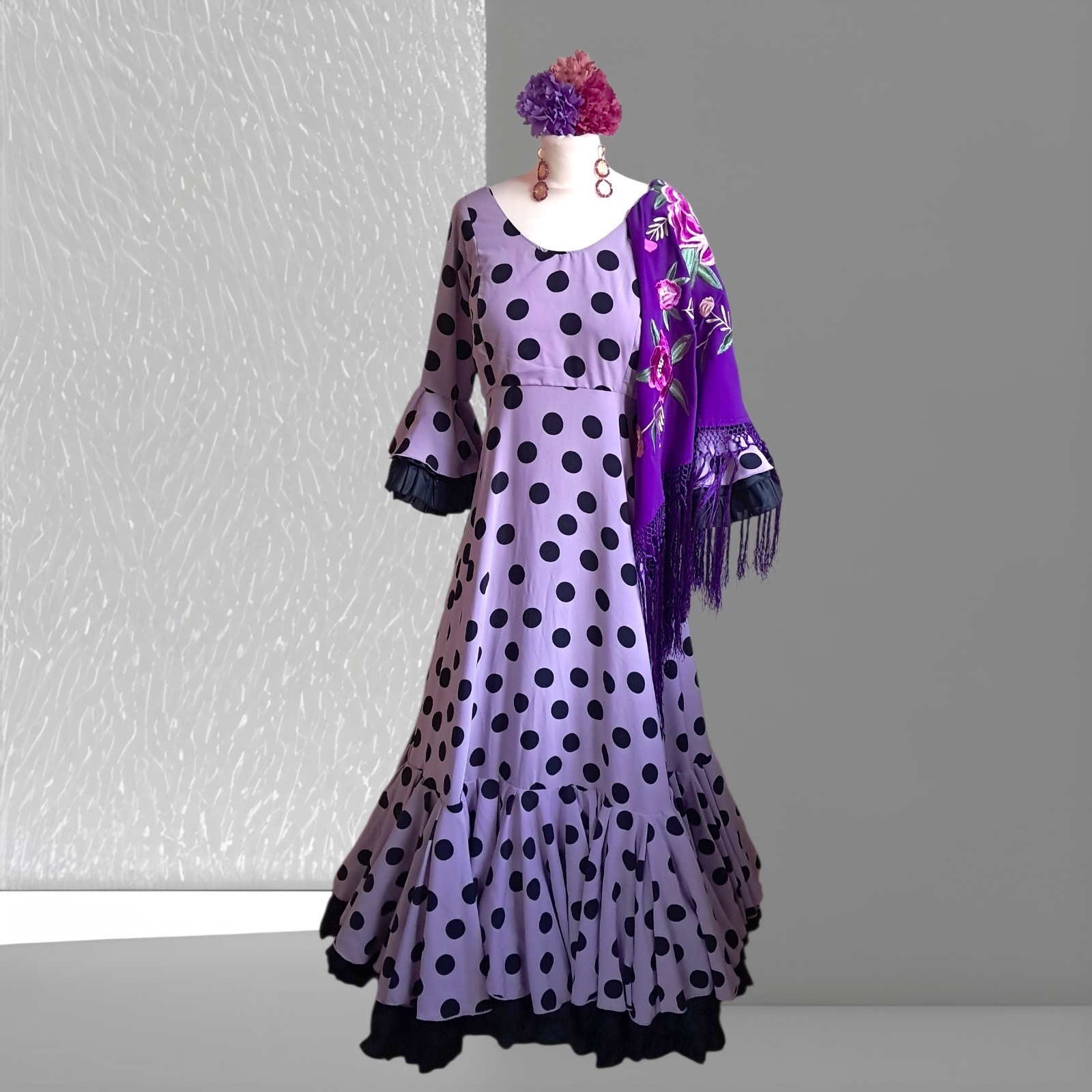 Vestido de Feria Flamenca Española Damas Reino Unido Talla 16 Curvilíneo + Accesorios