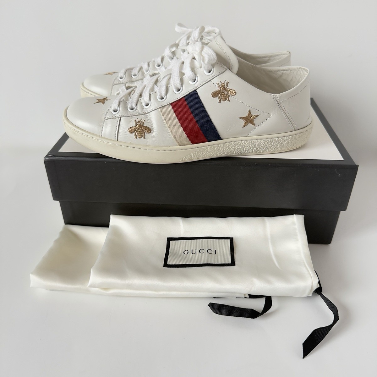 Gucci Ace Convertible Heel White Leather Sneakers, Italy 37.5 (US