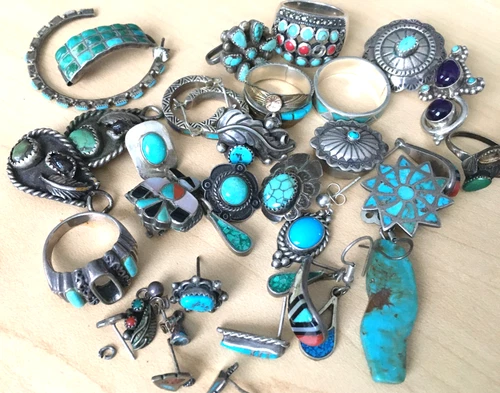92g Vtg 925 STERLING SILVER SCRAP REPAIR Jewelry lot Turquoise Earring Ring Brac