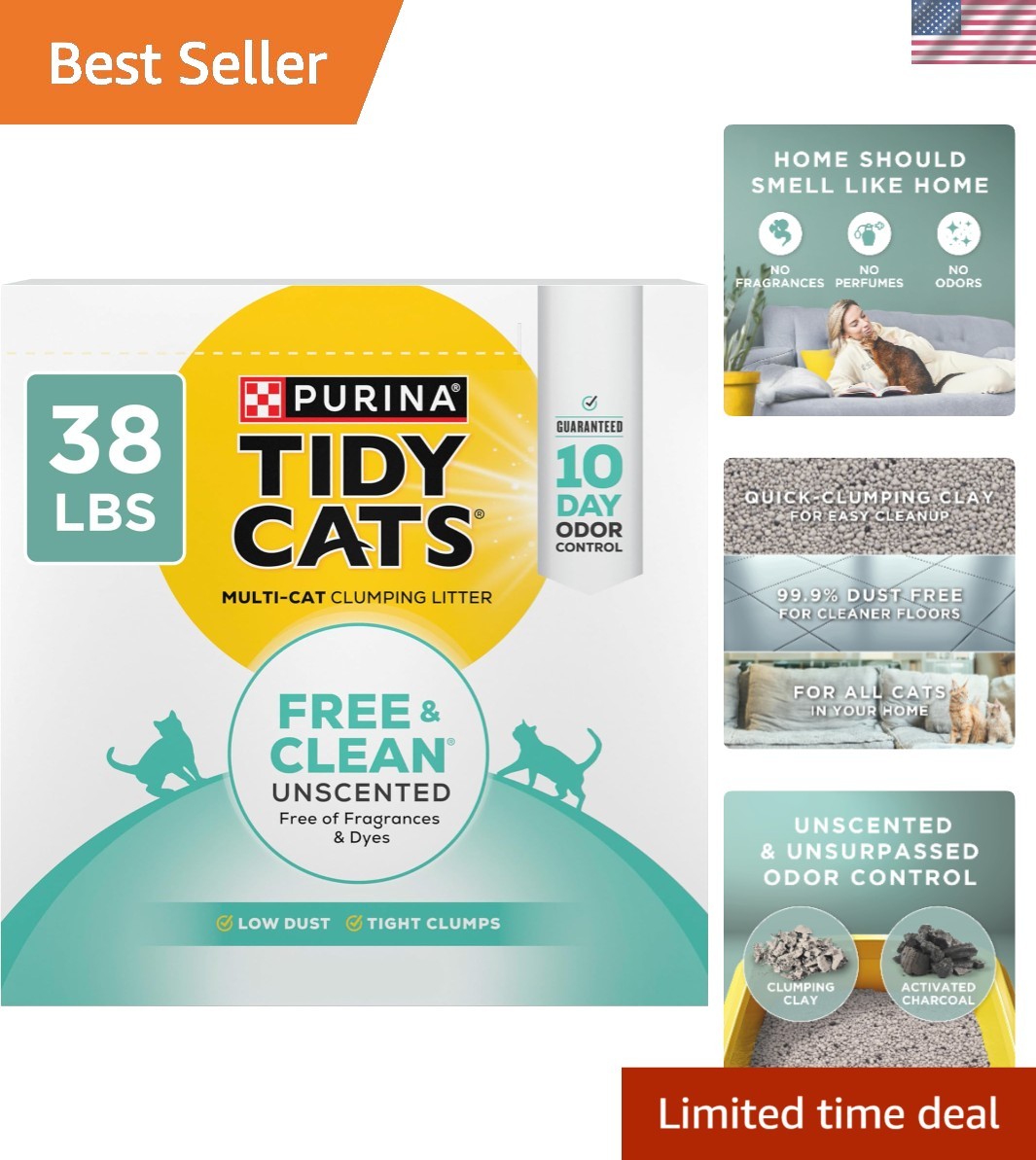 38 lb Purina Tidy Cats Unscented Cat Litter - Effective Clumping & Low Dust