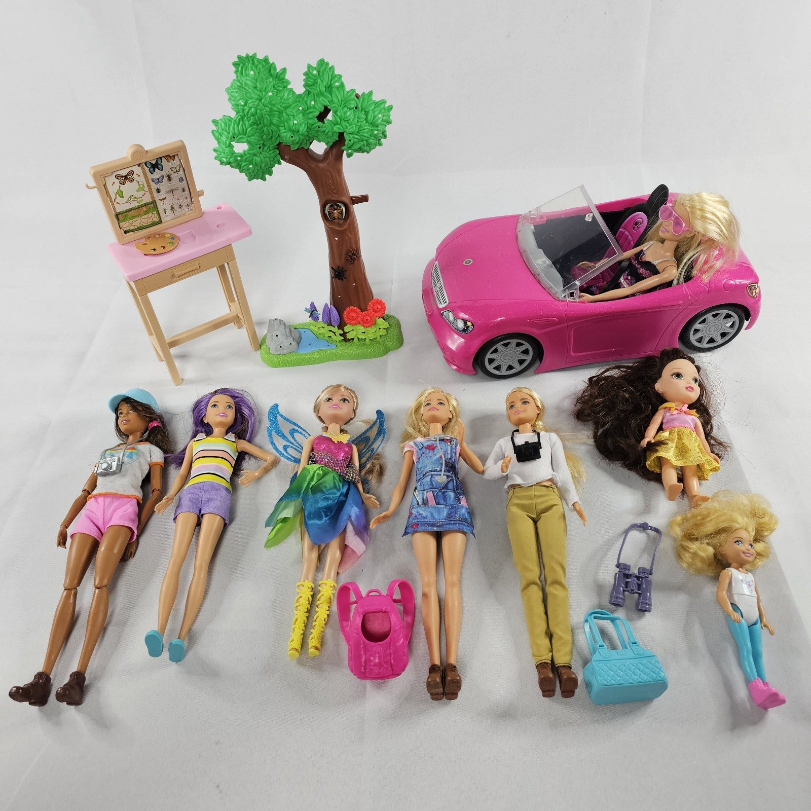 Lot W/ Clothes Car Tree Desk And Accessories + 2 Extra Dolls