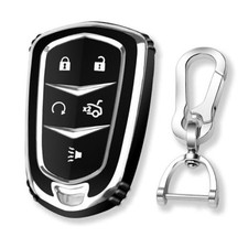for Cadillac Key Fob Cover with Keychain Chrome Trim Soft TPU Chrome/Black