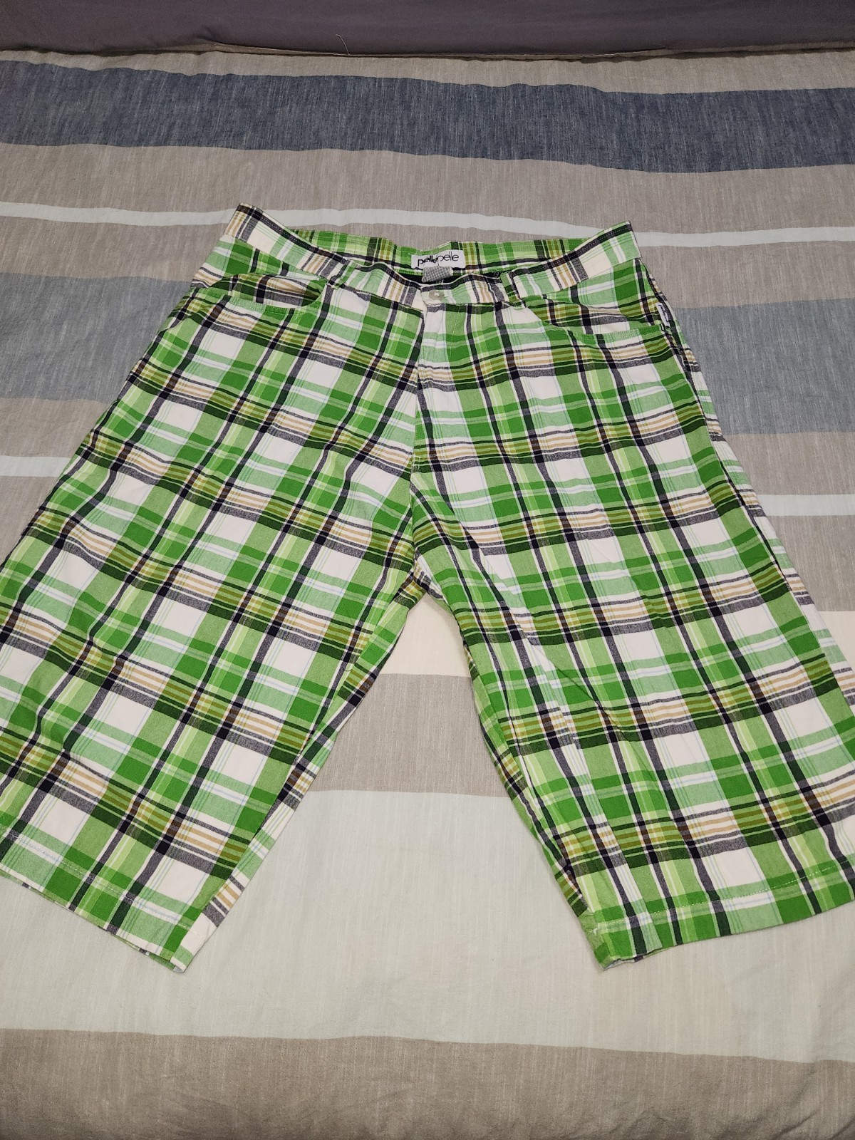 Mens Size 40 Pelle Pelle Baggy Hip Hop Y2k 2000s Green Plaid Shorts