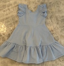 Janie and Jack Girls Light Blue Gingham Jacquard Ruffle Dress Girls 6