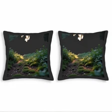 Set of 2 18x18in Throw Pillow Covers - Serene Forest Path Design Greenery 