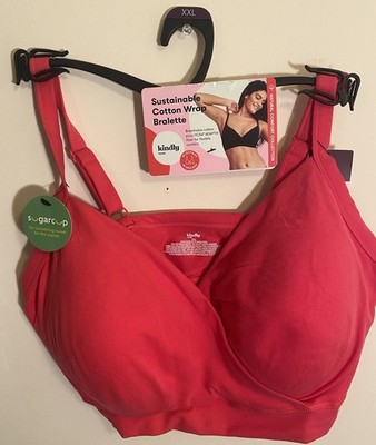 Kindly Yours Sustainable Cotton Wrap Bralette Magenta Splash XXL Wirefree New