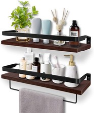 Floating Shelves Wall Mounted Set of 2, Wall Shelf with Towel Bar Rustic Wood