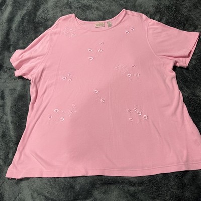 Classic Elements Women's Short Sleeve Cotton Blouse Pink, 20-22W