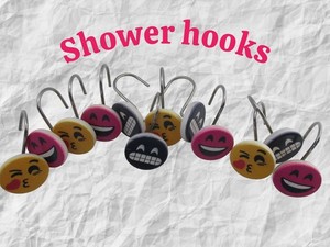 set of 12 emoji shower hooks, three different faces