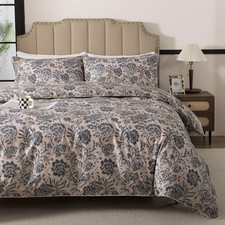 Vintage Rose Blue Gray Cal King Size 3Pcs Floral Duvet Cover Set 100 Cotton