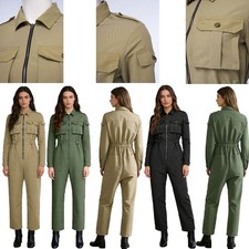 Womens Costume Daily Jumpsuit Front Zipper Rompers Solid Color Long Sleeve