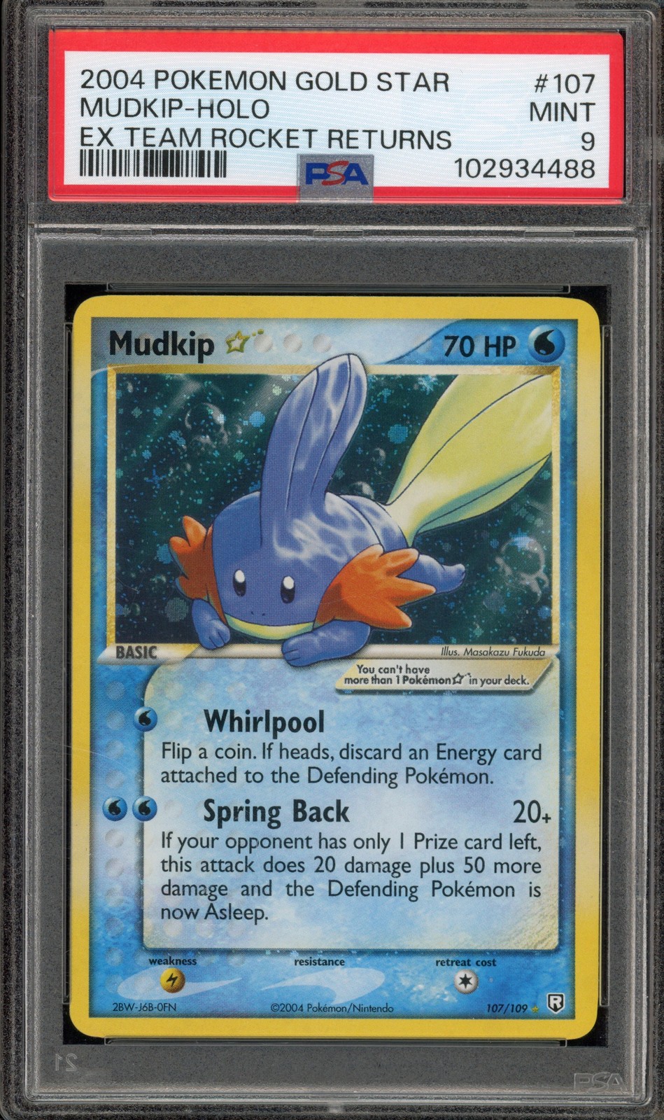 Pokemon Mudkip Gold Star EX Team Rocket Returns Holo Ultra Rare #107 PSA 9 Mint view 1