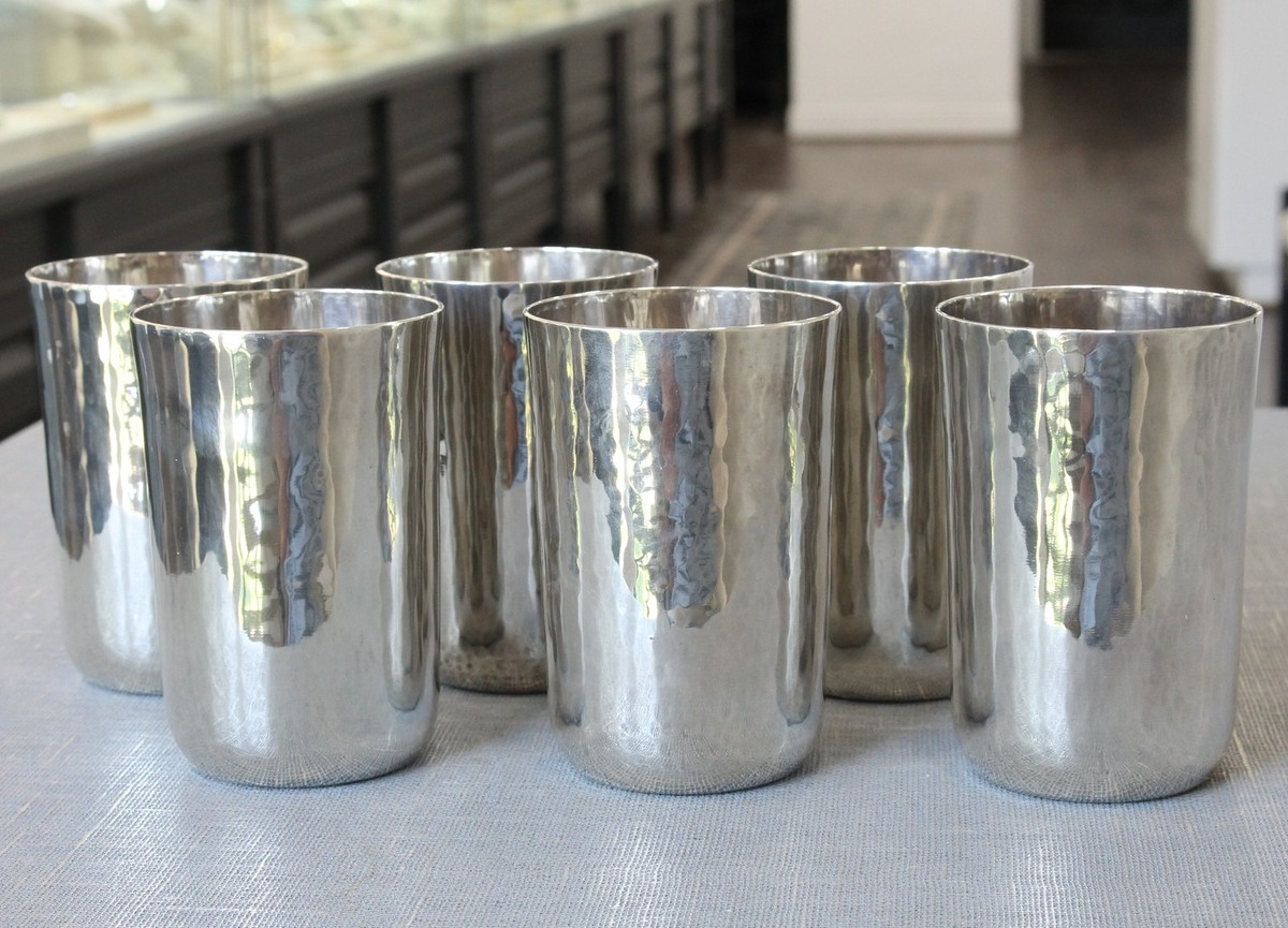Tiffany & Co Set of 6 Goblets Sterling Silver 15602 4811 Hammered