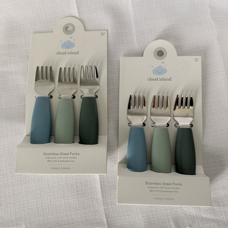 2 Sets Of 3 Cloud Island Stainless Steel Forks for Baby New  NIP Blue Green Sage