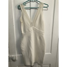 GUESS Los Angeles y2K glam White Bodycon Dress V-Neck Crochet Zip Back mini L