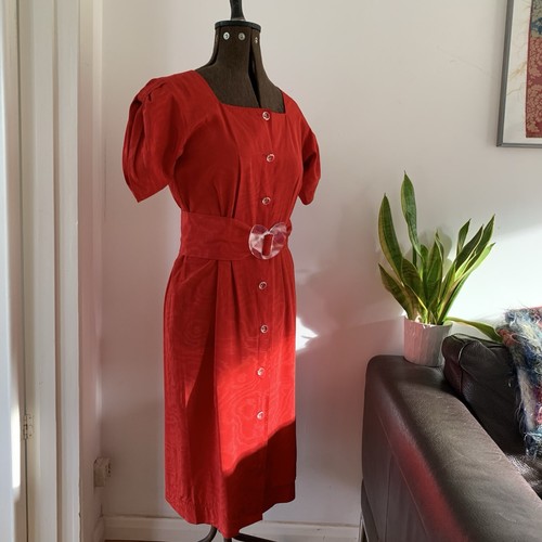 Jean Muir, Jean Muir 8 10 Kleid rot Wasserzeichen Stoff Valentinstag tailliert Vintage Vintage Wackel