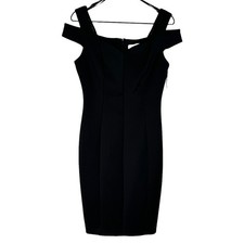 NWT Calvin Klein Shoulder Cut Out Sheath Dress Sweetheart Neckline Black 6 LBD