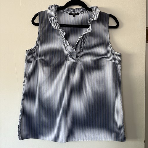 LAFAYETTE 148 NEW YORK Shirt Womens Medium Blue White Stripe Blouse Top Career