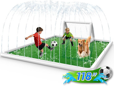 Extra Large Splash Pad with Soccer Goal for Kids & Dogs - Summer Fun!