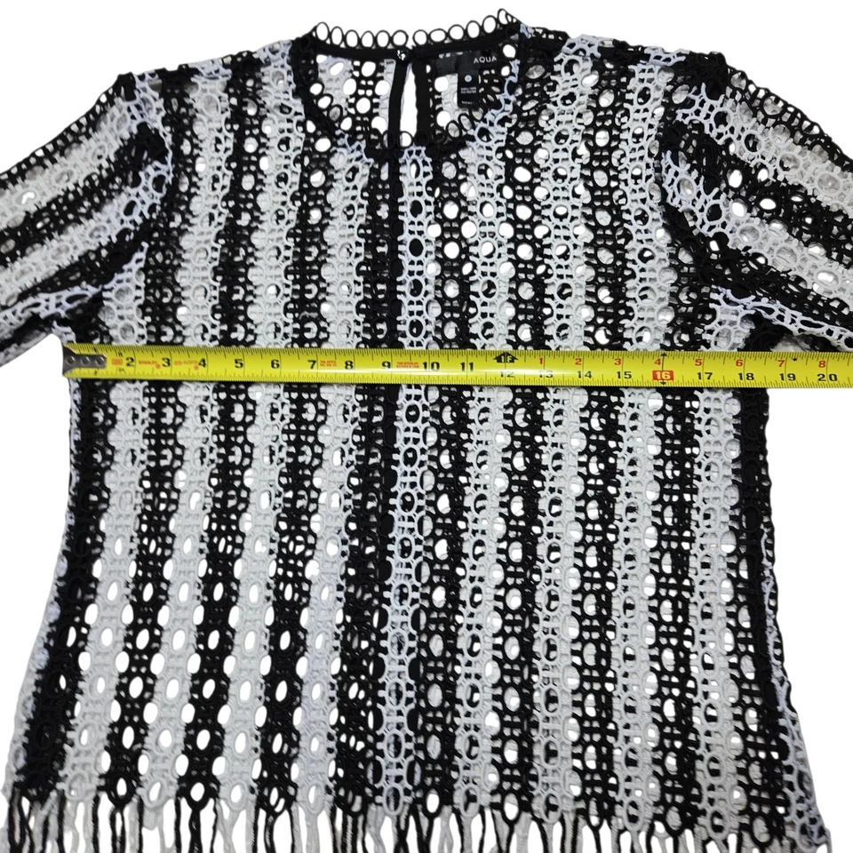 Aqua Top Womens Small White Crochet Open Knit Sheer Cover Up Boho Festival Shirt - Image 2 of 4