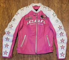 ICON Kitty Womens Motorcycle Jacket Outlaw Racing Leather Pink White Large L