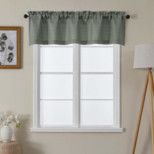 Olive Green Valance for Windows, 14 Inch Faux Linen Textured Small Window Valanc
