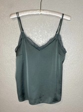 Abercrombie Fitch Y2K Satin Lace Trim Cami Tank Top Size S Sage Green Romantic