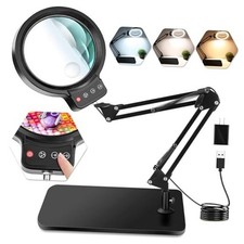 10X 30X Large Magnifying Glass with Light and Stand, 5-inch Lighted Black