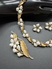Vtg Crown Trifari Sorrento Faux Baby tooth Rhinestone Demi Parure set — photo 2
