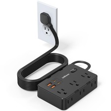 Flat Plug Power Strip Surge Protector, 5ft Ultra Thin Extension 5FT, Black