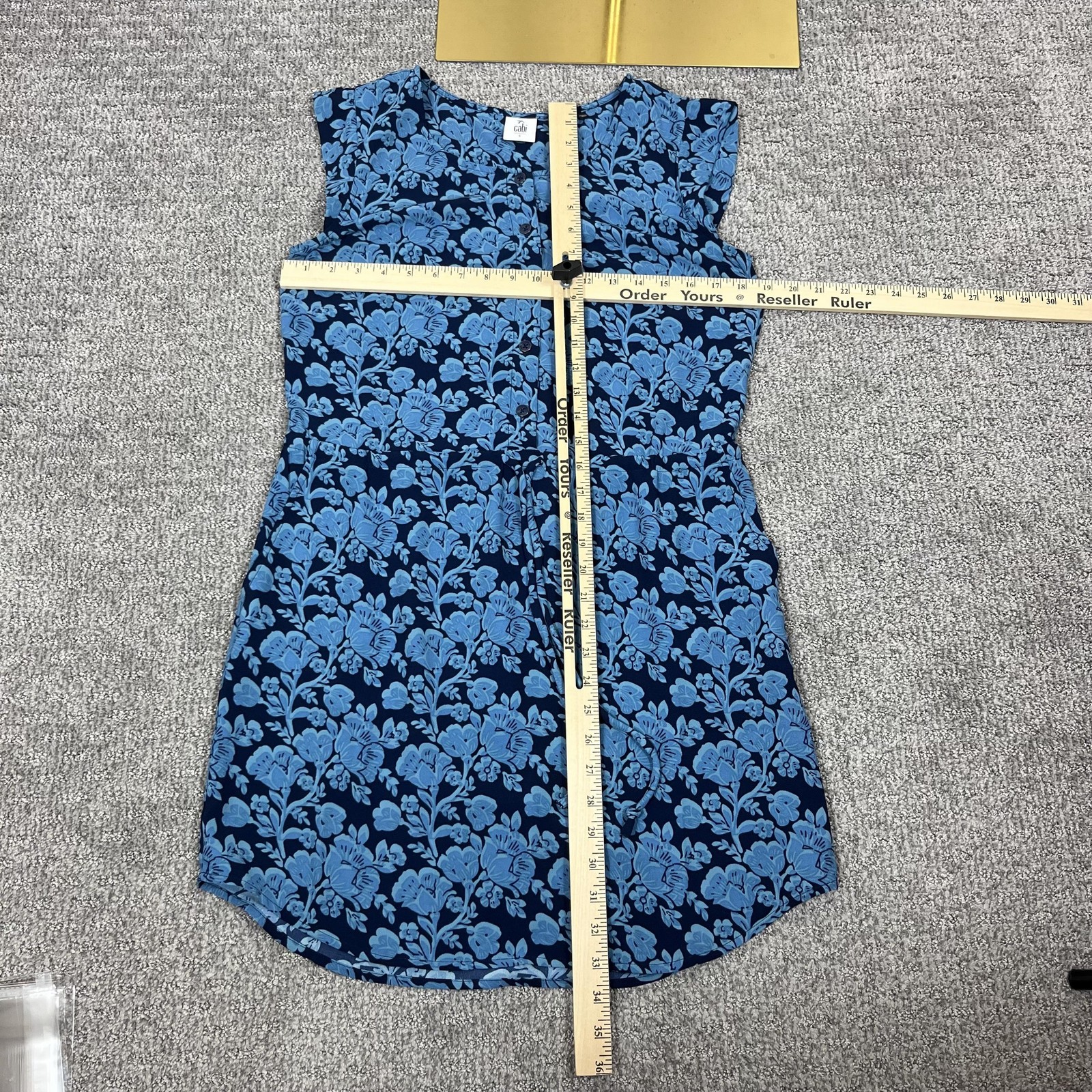 CAbi Java Dress Womens Small Blue Floral Sundress Drawstring Pockets Boho