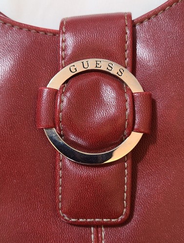 Vintage GUESS Red Leather Hobo Bag Handbag Purse Silver Latch Studs Western - Picture 4 of 5