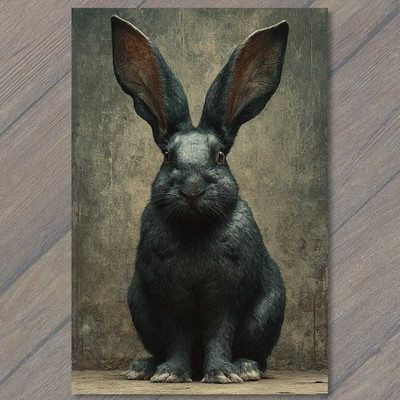 POSTCARD Giant Black Bunny Dramatic Wall Backdrop Moody Whiskers Close Up