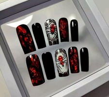 Handmade Spider Press On Finger Nails Black Nail Art