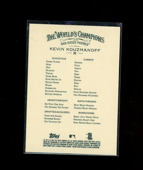 2007 Topps Allen and Ginter #36 Kevin Kouzmanoff Padres - Image 2 of 2