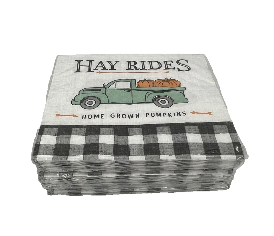 Servilletas de papel para almuerzo de otoño 6,5"" blanco negro calabaza camión Hayrides 2 capas 3 paquetes-16 quilates Foto 2 de 4