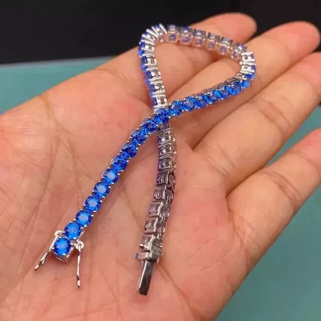 14k White Gold Plated 5Ct Round Cut Lab-Created Sapphire Women Tennis Bracelet