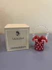 FENTON Cranberry Opalescent Heart PatternHat Basket W/Spiral Handle & BOX 6.75"