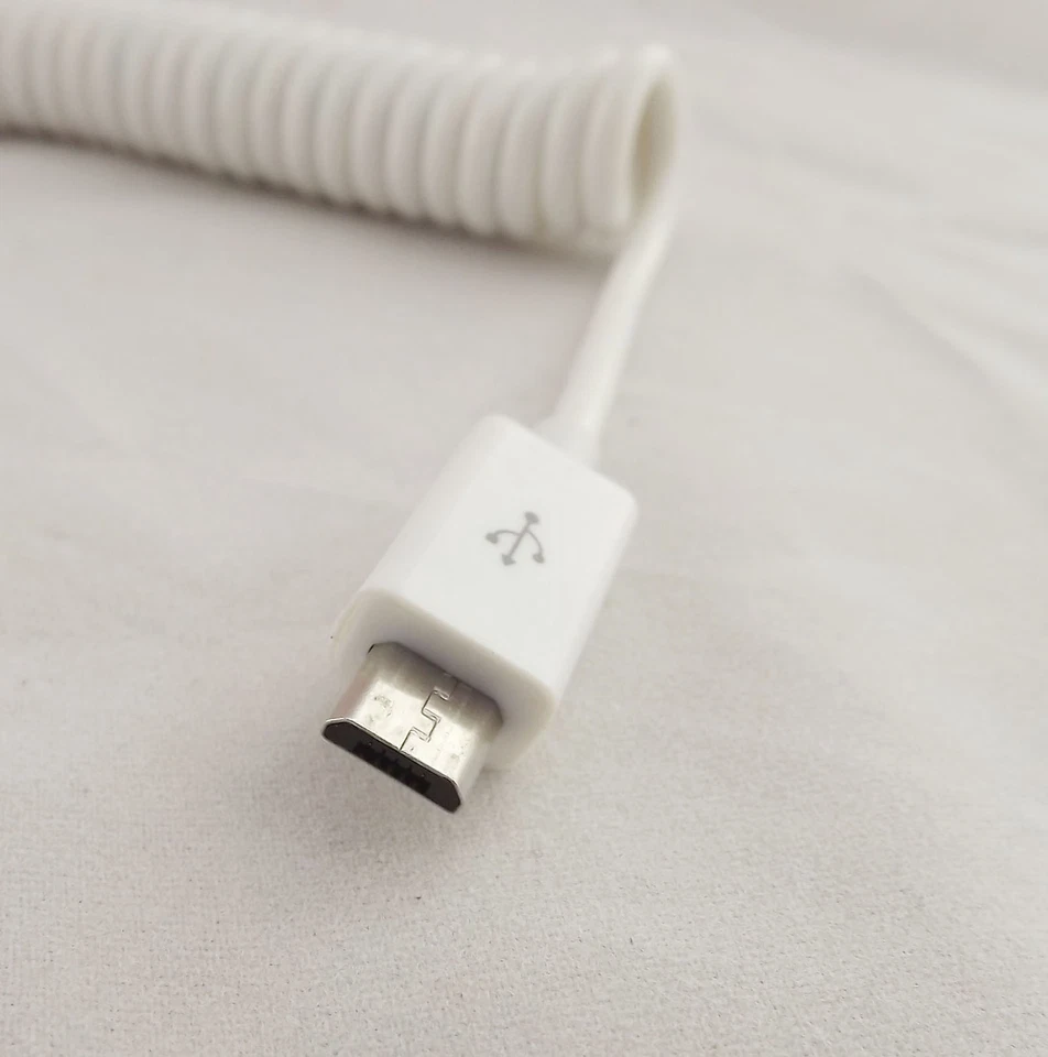 10x Micro USB B 5 Pin To Micro USB B 5Pin Male Spiral Coiled Adapter Cable White - Image 4 of 4