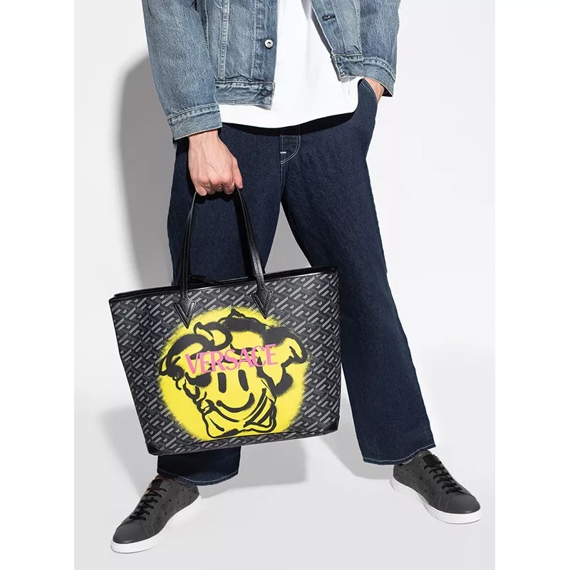 Versace La Medusa Logo Print Canvas Tote