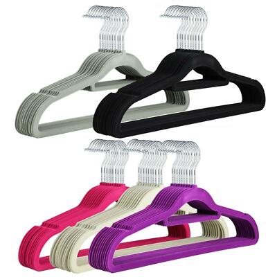 10PC STRONG SOFT TOUCH FLOCKED VELVET CLOTHES HANGERS SPACE SAVING ADULT