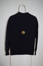 Burberrys Vintage Merino Wool Ivory Logo Navy Sweater Pullover Men's Size M