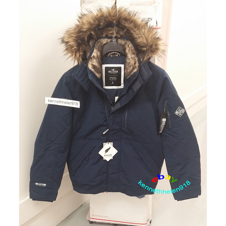 HOLLISTER MENS DOWN BLEND HOODED BOMBER 