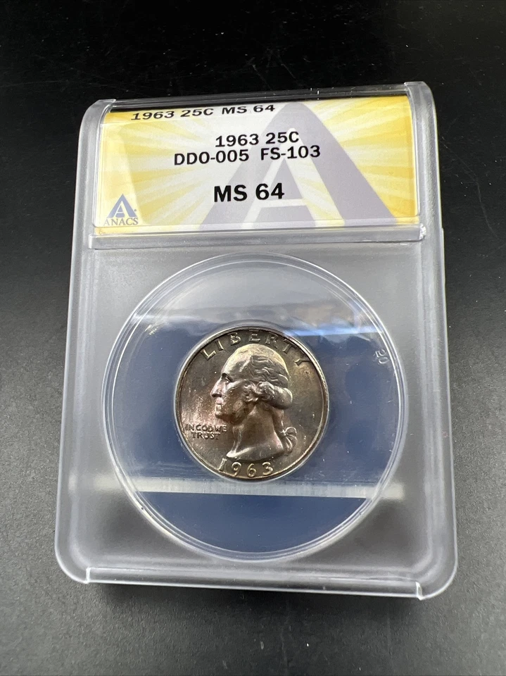 1963 25c Washington Quarter FS-103 DDO MS64 ANACS PQ Rainbow Toned Toner Obverse - Image 2 of 4