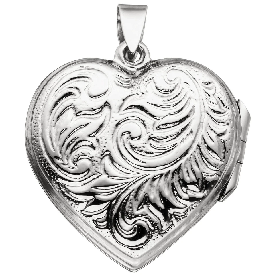 Ciondolo Medaglione Per 2 Foto A Cuore In Argento 925 Rodio, Gioielli Da Donna - Immagine 2 di 3