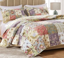 BLOOMING GARDEN Full Queen or King QUILT SET : COTTON VINTAGE FLORAL PAISLEY